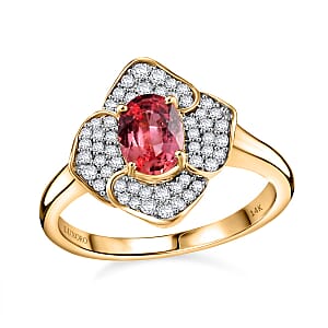 Certified & Appraised Luxoro AAA Padparadscha Sapphire (BT) 7.5) and I2 Diamond 1.30 ctw Ring in 14K Yellow Gold (Size 8.0)