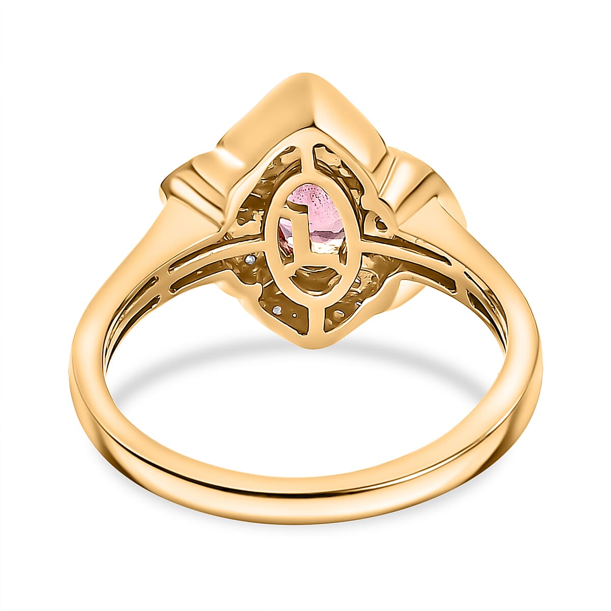Certified & Appraised Luxoro AAA Padparadscha Sapphire (BT) 8.0) and I2 Diamond 1.30 ctw Ring in 14K Yellow Gold (Size 8.0) image number 4