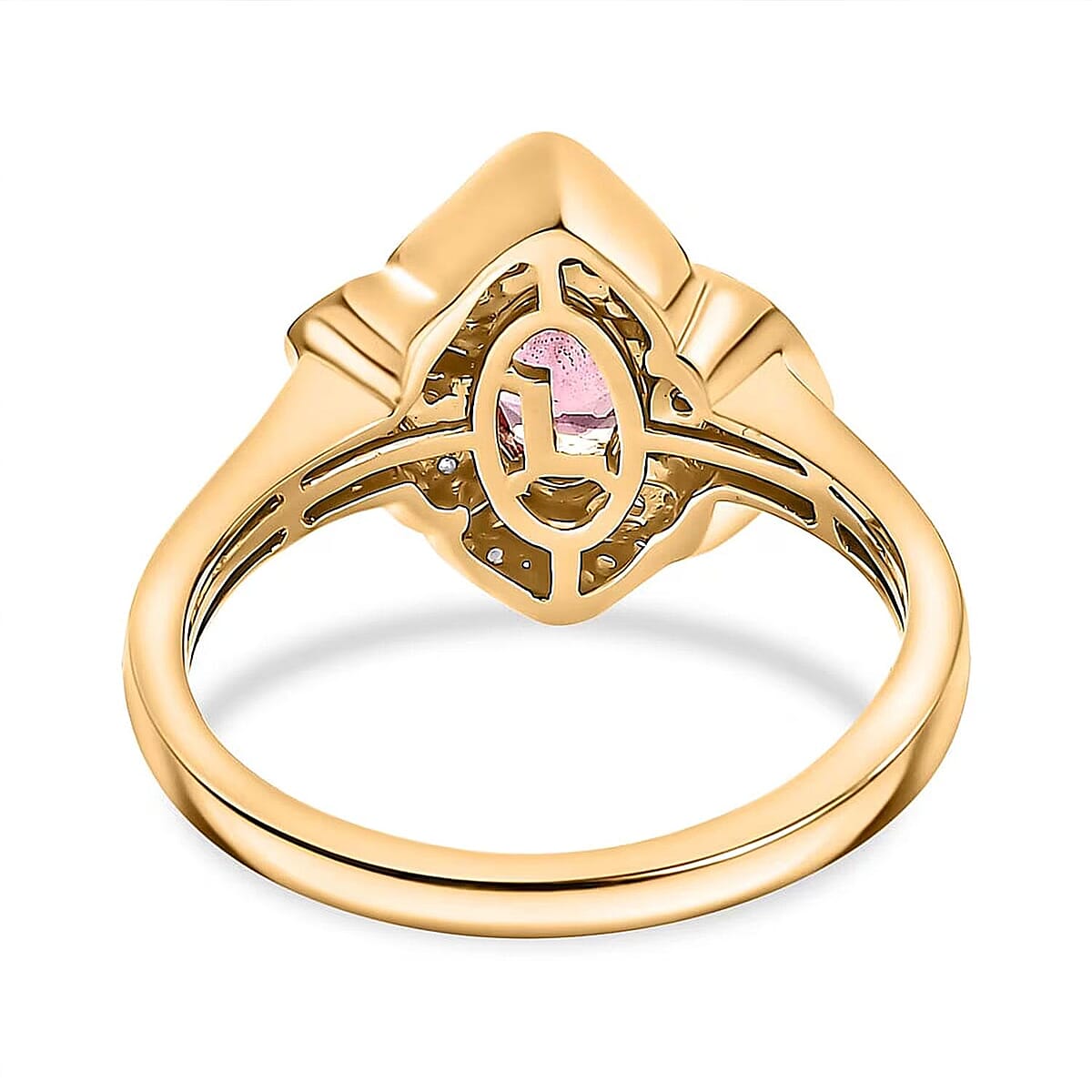 Certified & Appraised Luxoro AAA Padparadscha Sapphire (BT) 8.5) and I2 Diamond 1.30 ctw Ring in 14K Yellow Gold (Size 8.0) image number 6