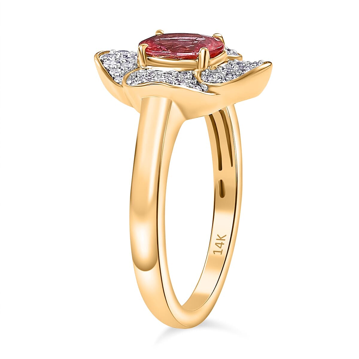 Certified & Appraised Luxoro AAA Padparadscha Sapphire (BT) 9.0) and I2 Diamond 1.30 ctw Ring in 14K Yellow Gold (Size 8.0) image number 3