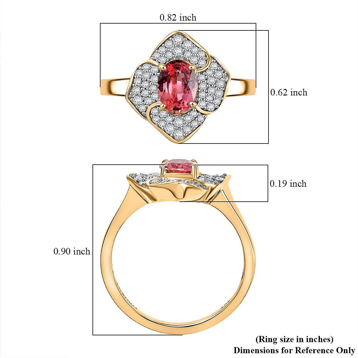 Certified & Appraised Luxoro AAA Padparadscha Sapphire (BT) 9.0) and I2 Diamond 1.30 ctw Ring in 14K Yellow Gold (Size 8.0) image number 5