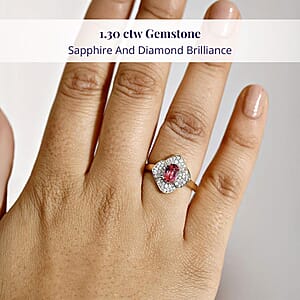 Certified & Appraised Luxoro AAA Padparadscha Sapphire (BT) 9.5) and I2 Diamond 1.30 ctw Ring in 14K Yellow Gold (Size 8.0)