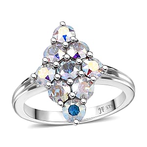 J Francis Embellished with Aurora Borealis Crystal by Swarovski Gem Garden Nonet Ring in Platinum Bond (Size 5.0)