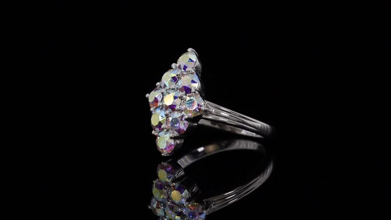 J Francis Embellished with Aurora Borealis Crystal by Swarovski Gem Garden Nonet Ring in Platinum Bond (Size 5.0)