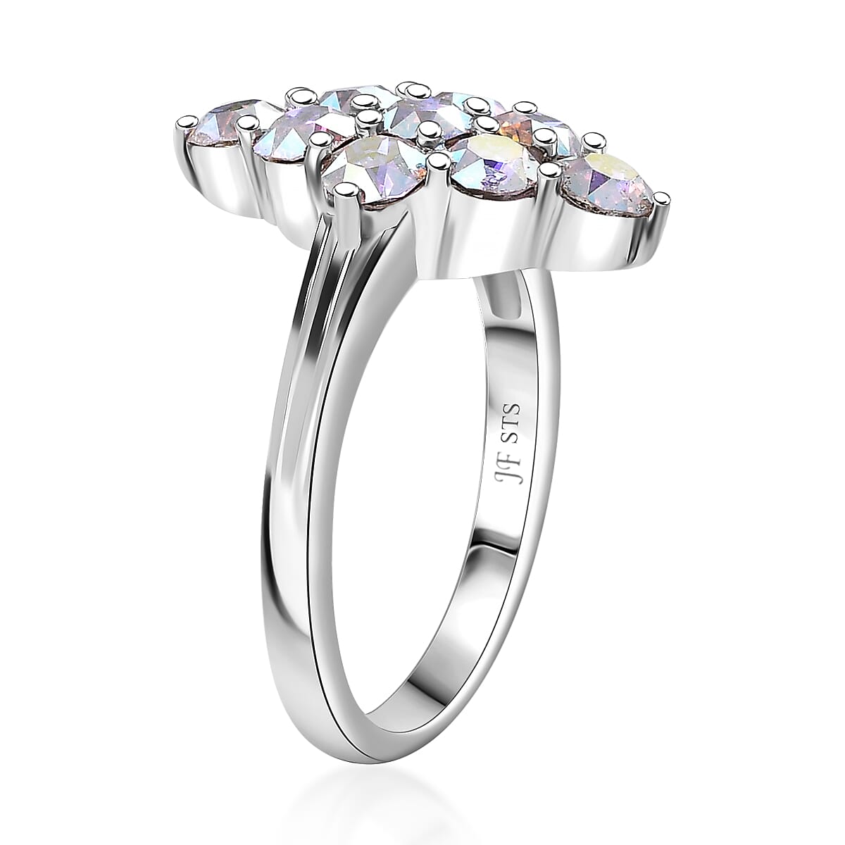 J Francis Embellished with Aurora Borealis Crystal by Swarovski Gem Garden Nonet Ring in Platinum Bond (Size 5.0) image number 3