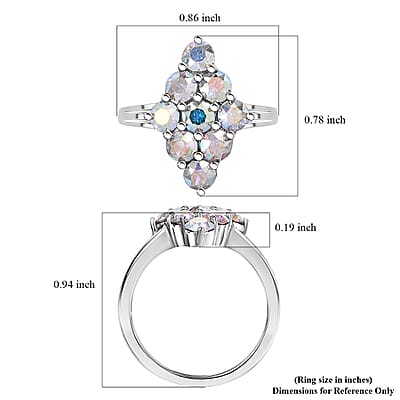 J Francis Embellished with Aurora Borealis Crystal by Swarovski Gem Garden Nonet Ring in Platinum Bond (Size 5.0)
