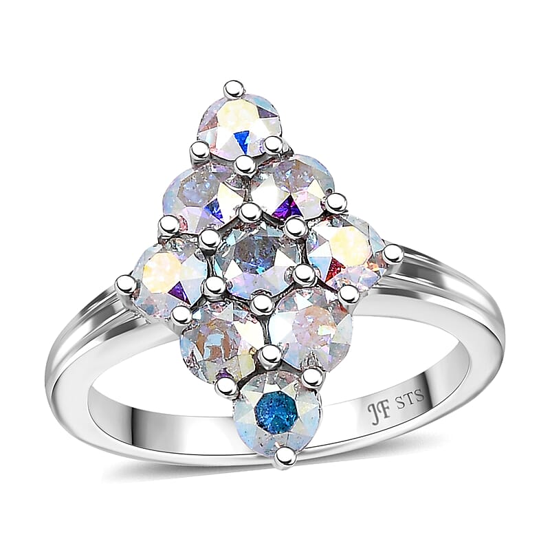 J Francis Embellished with Aurora Borealis Crystal by Swarovski Gem Garden Nonet Ring in Platinum Bond (Size 6.0)