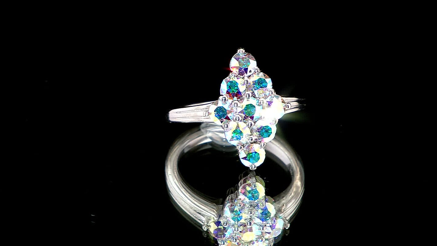 J Francis Embellished with Aurora Borealis Crystal by Swarovski Gem Garden Nonet Ring in Platinum Bond (Size 7.0)