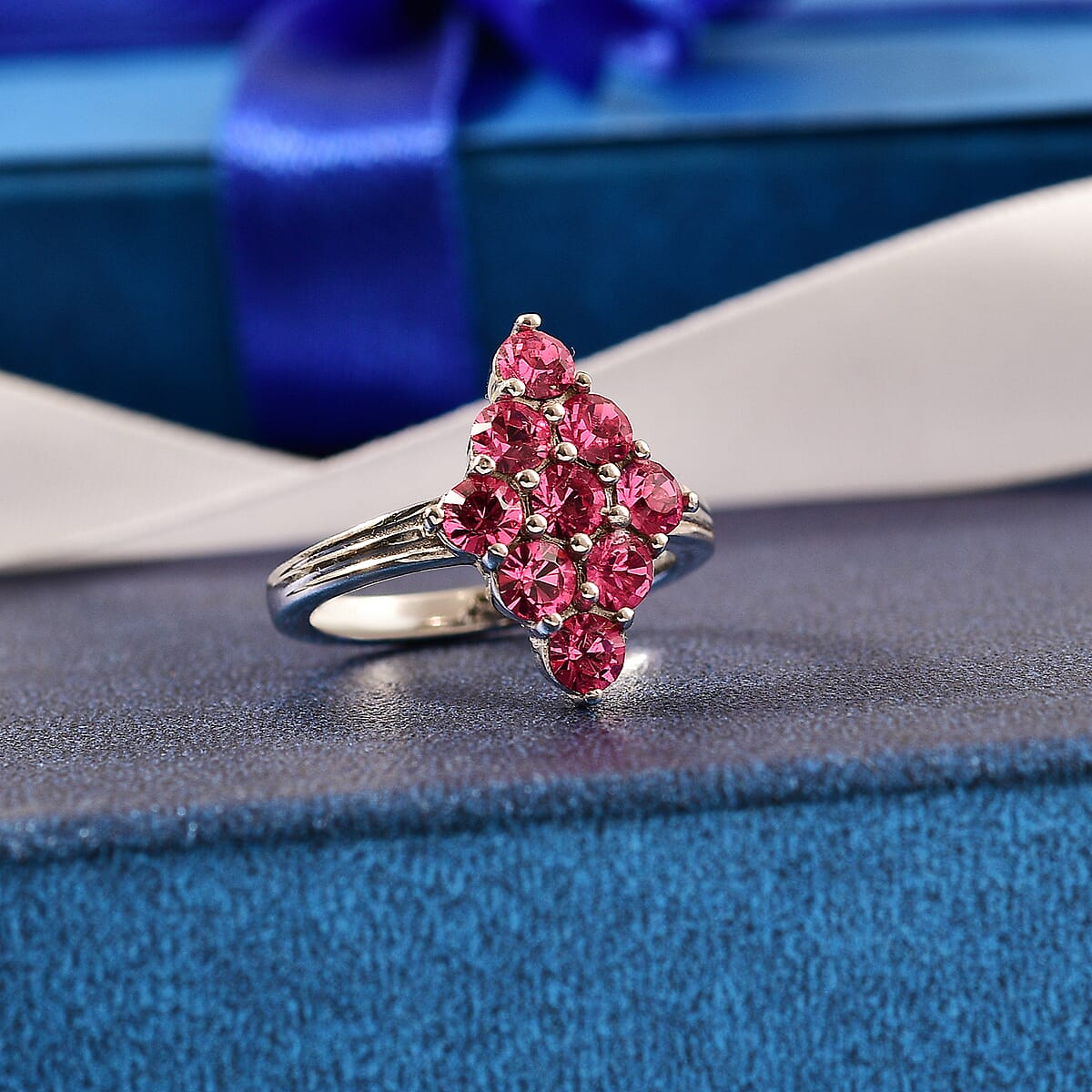 J Francis Embellished with Rose Crystal by Swarovski Gem Garden Nonet Ring in Platinum Bond (Size 10.0) image number 1
