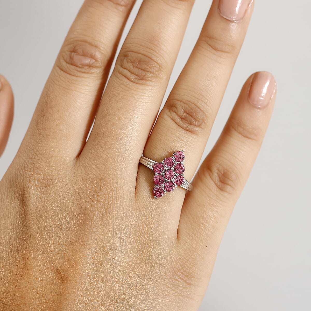 J Francis Embellished with Rose Crystal by Swarovski Gem Garden Nonet Ring in Platinum Bond (Size 10.0) image number 2