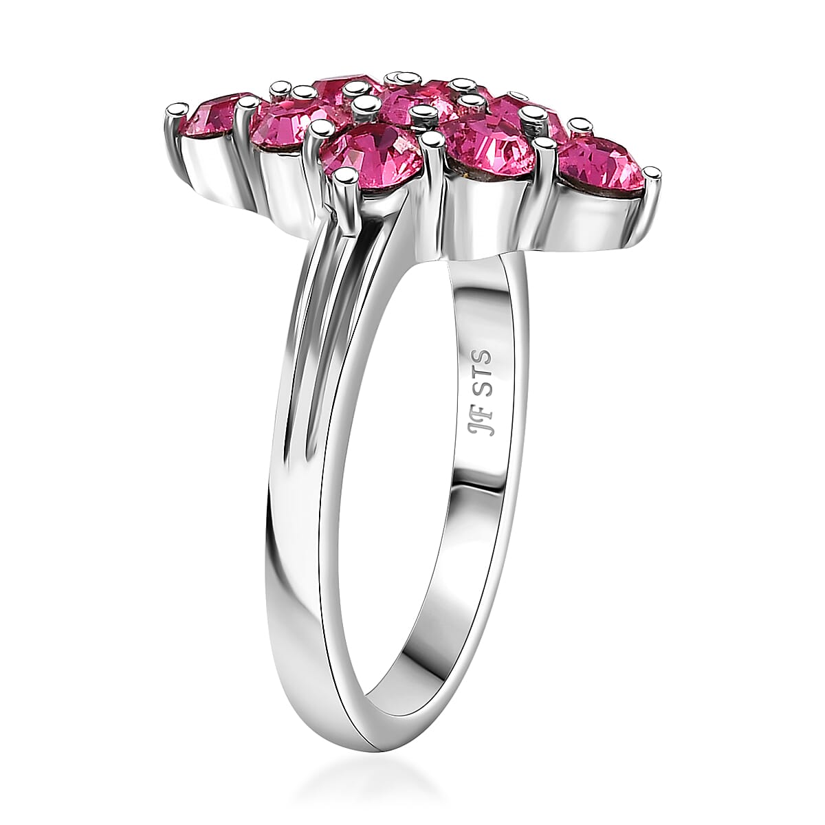 J Francis Embellished with Rose Crystal by Swarovski Gem Garden Nonet Ring in Platinum Bond (Size 10.0) image number 3