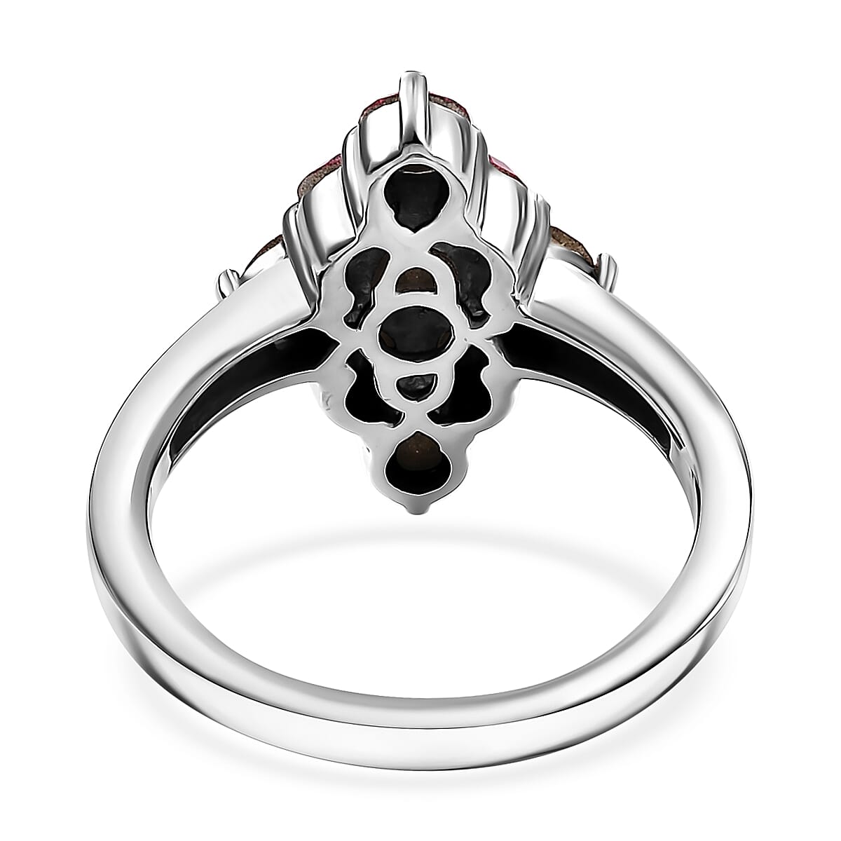 J Francis Embellished with Rose Crystal by Swarovski Gem Garden Nonet Ring in Platinum Bond (Size 10.0) image number 4