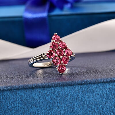 J Francis Embellished with Rose Crystal by Swarovski Gem Garden Nonet Ring in Platinum Bond (Size 5.0)