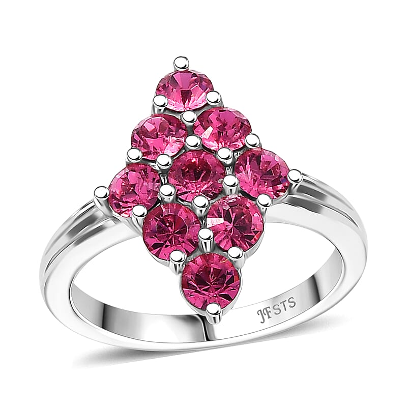 J Francis Embellished with Rose Crystal by Swarovski Gem Garden Nonet Ring in Platinum Bond (Size 7.0)