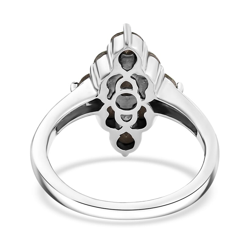 J Francis Embellished with Peridot Color Crystal by Swarovski Gem Garden Nonet Ring in Platinum Bond (Size 5.0)