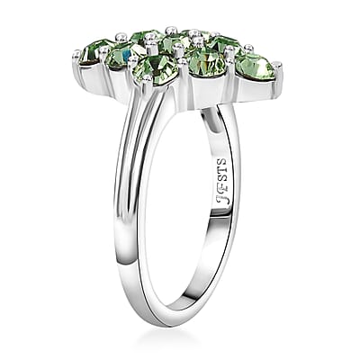 J Francis Embellished with Peridot Color Crystal by Swarovski Gem Garden Nonet Ring in Platinum Bond (Size 7.0)