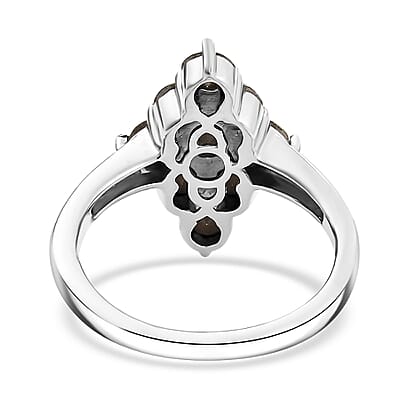J Francis Embellished with Peridot Color Crystal by Swarovski Gem Garden Nonet Ring in Platinum Bond (Size 8.0)