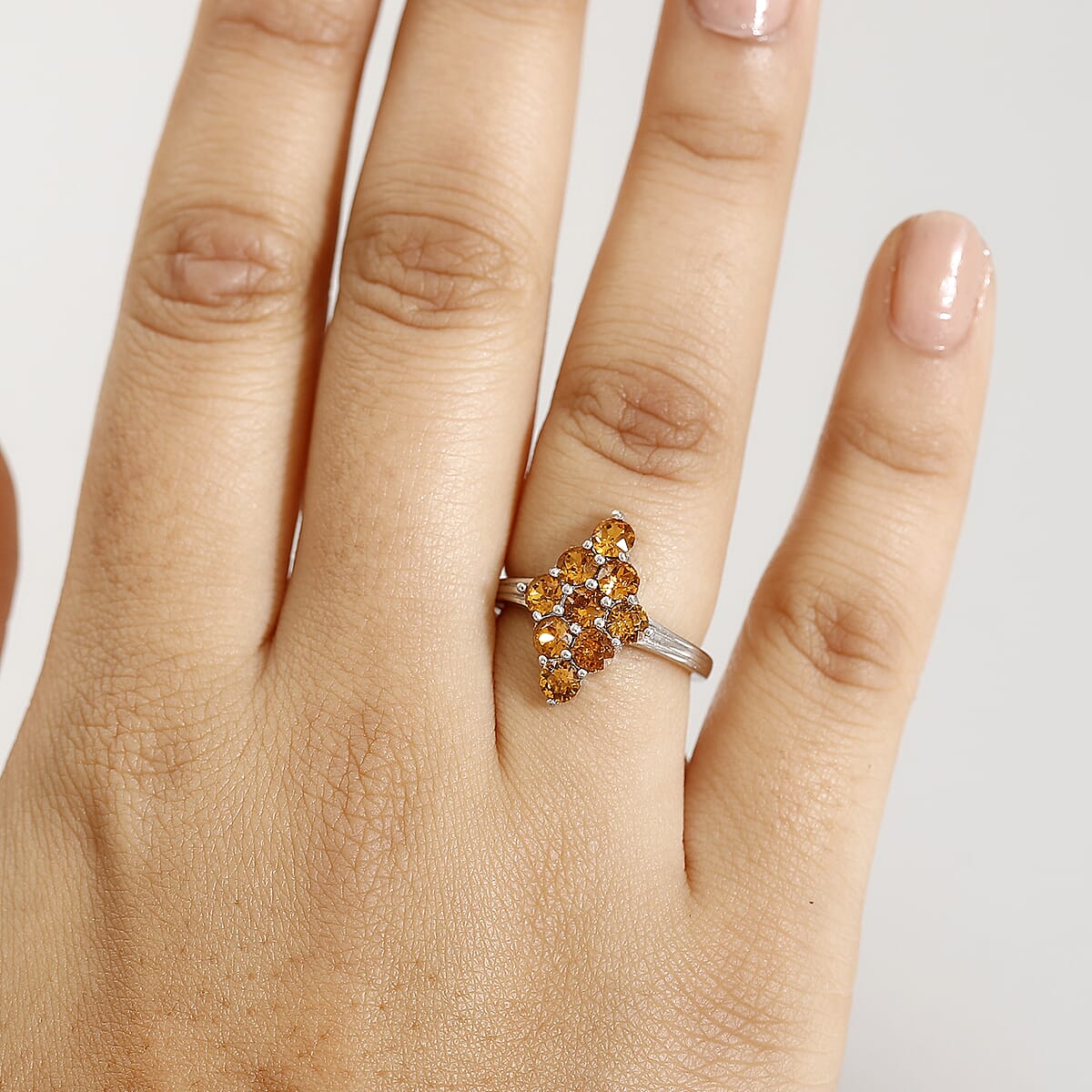 J Francis Embellished with Topaz Color Crystal by Swarovski Gem Garden Nonet Ring in Platinum Bond (Size 10.0) image number 2