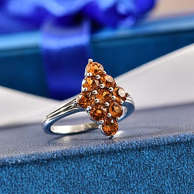 J Francis Embellished with Topaz Color Crystal by Swarovski Gem Garden Nonet Ring in Platinum Bond (Size 5.0)