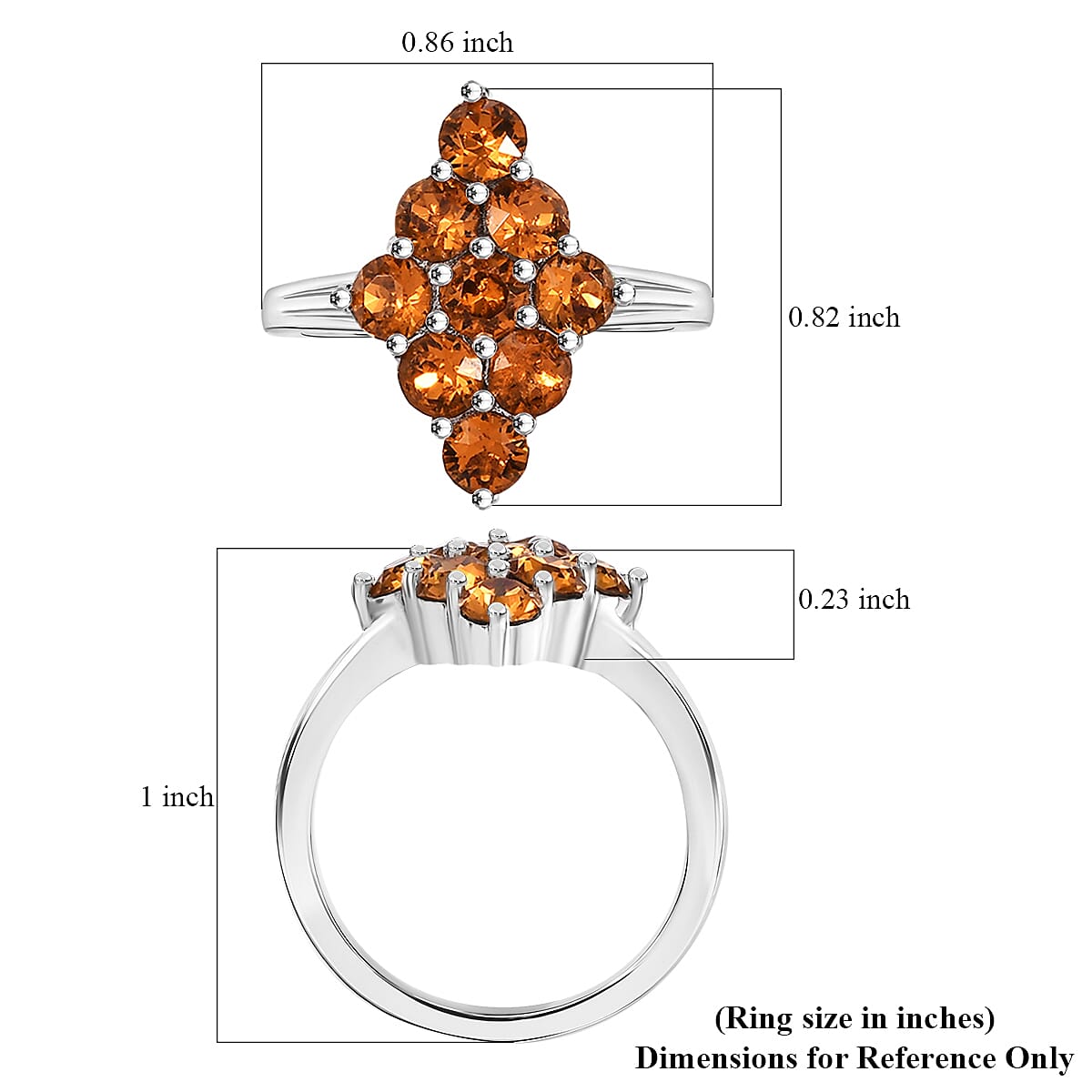 J Francis Embellished with Topaz Color Crystal by Swarovski Gem Garden Nonet Ring in Platinum Bond (Size 7.0) image number 5