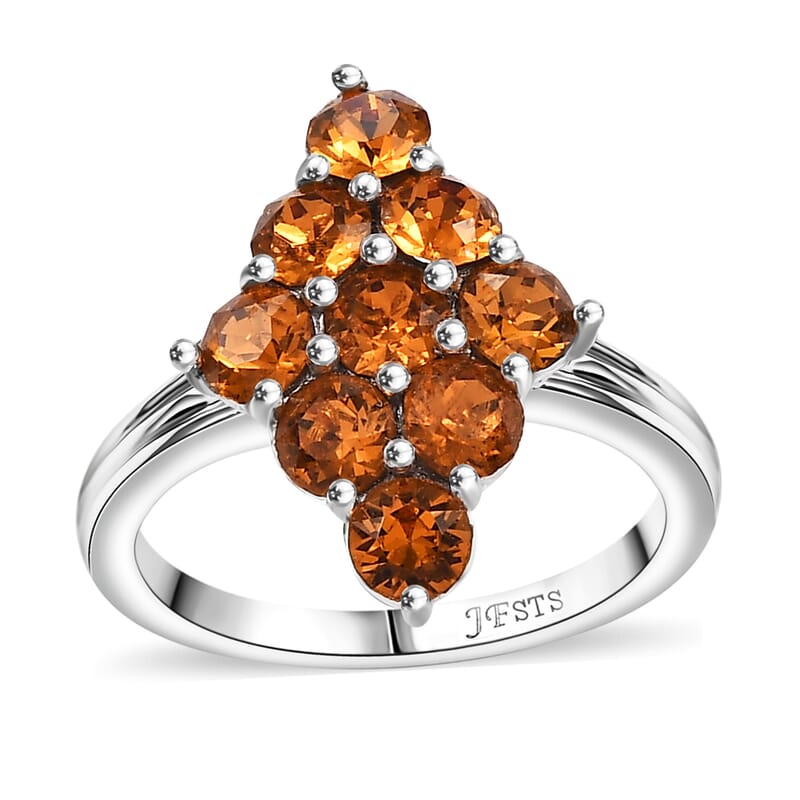 J Francis Embellished with Topaz Color Crystal by Swarovski Gem Garden Nonet Ring in Platinum Bond (Size 8.0)