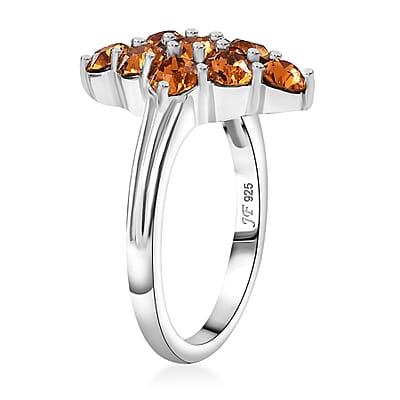 J Francis Embellished with Topaz Color Crystal by Swarovski Gem Garden Nonet Ring in Platinum Bond (Size 8.0)