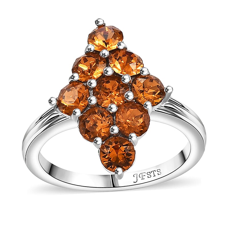 J Francis Embellished with Topaz Color Crystal by Swarovski Gem Garden Nonet Ring in Platinum Bond (Size 9.0)