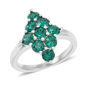 J Francis Embellished with Emerald Color Crystal by Swarovski Ring in Platinum Bond (Size 7.0)