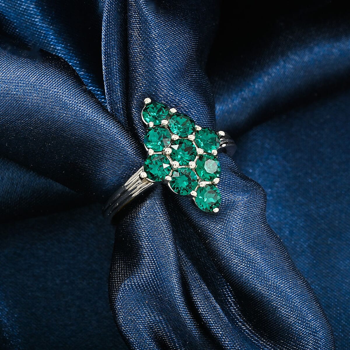 J Francis Embellished with Emerald Color Crystal by Swarovski Ring in Platinum Bond (Size 7.0) image number 1