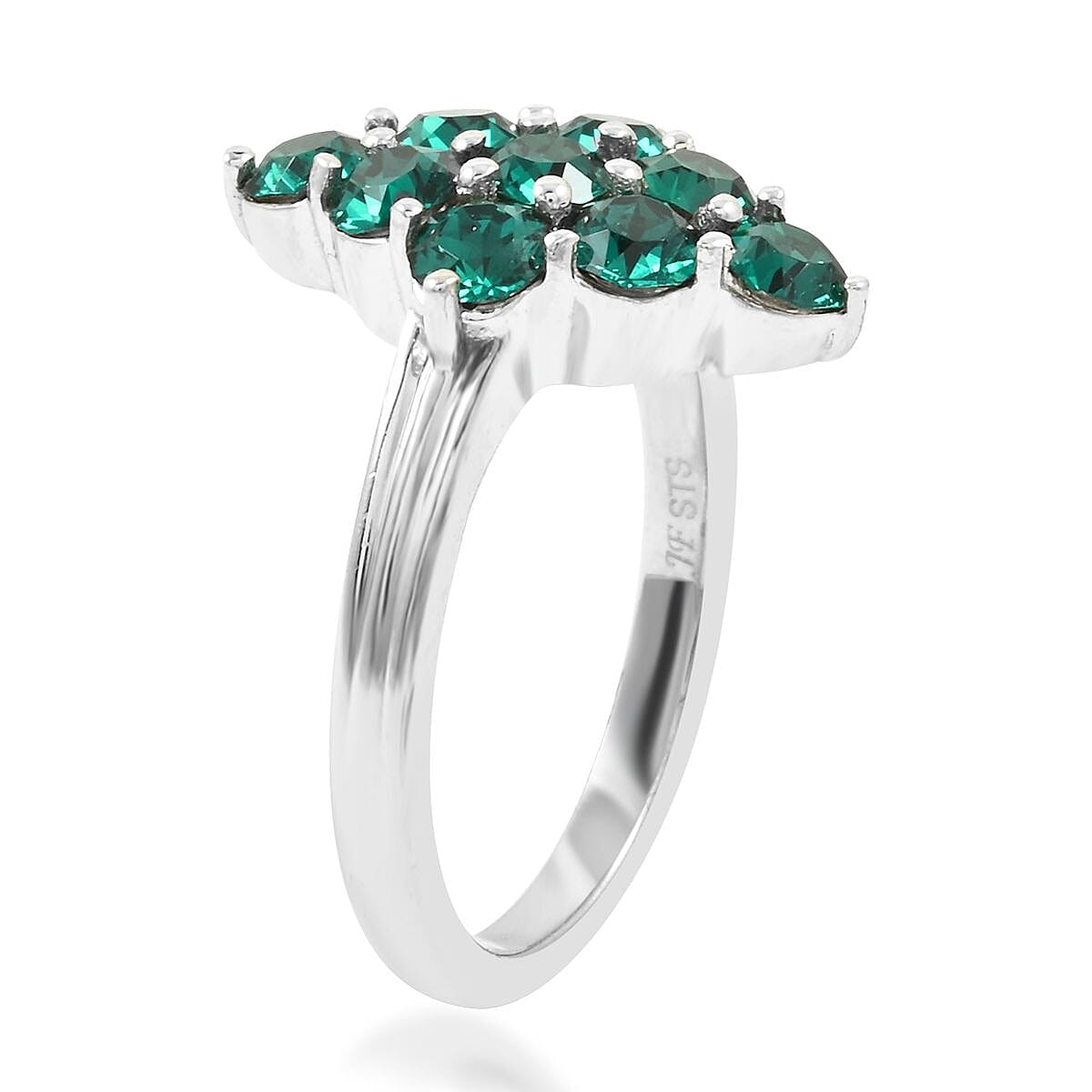J Francis Embellished with Emerald Color Crystal by Swarovski Ring in Platinum Bond (Size 7.0) image number 3