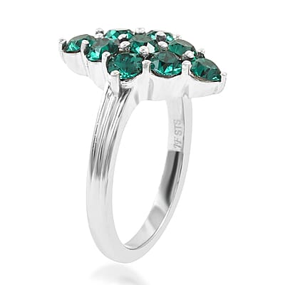 J Francis Embellished with Emerald Color Crystal by Swarovski Ring in Platinum Bond (Size 7.0)