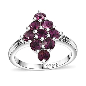 J Francis Embellished with Foilback Amethyst Crystal by Swarovski Gem Garden Nonet Ring in Platinum Bond (Size 10.0)