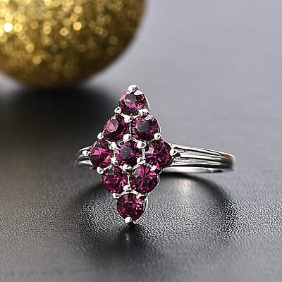 J Francis Embellished with Foilback Amethyst Crystal by Swarovski Ring in Platinum Bond (Size 6.0)