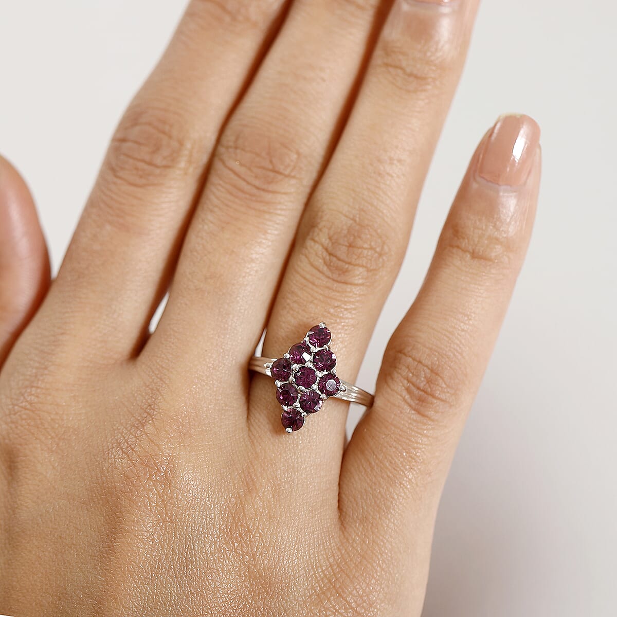 J Francis Embellished with Foilback Amethyst Crystal by Swarovski Ring in Platinum Bond (Size 9.0) image number 2
