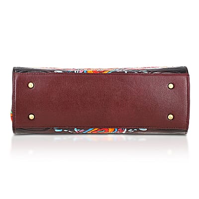 La Marey Maroon Genuine Leather Hand Painted Tooled Satchel Bag