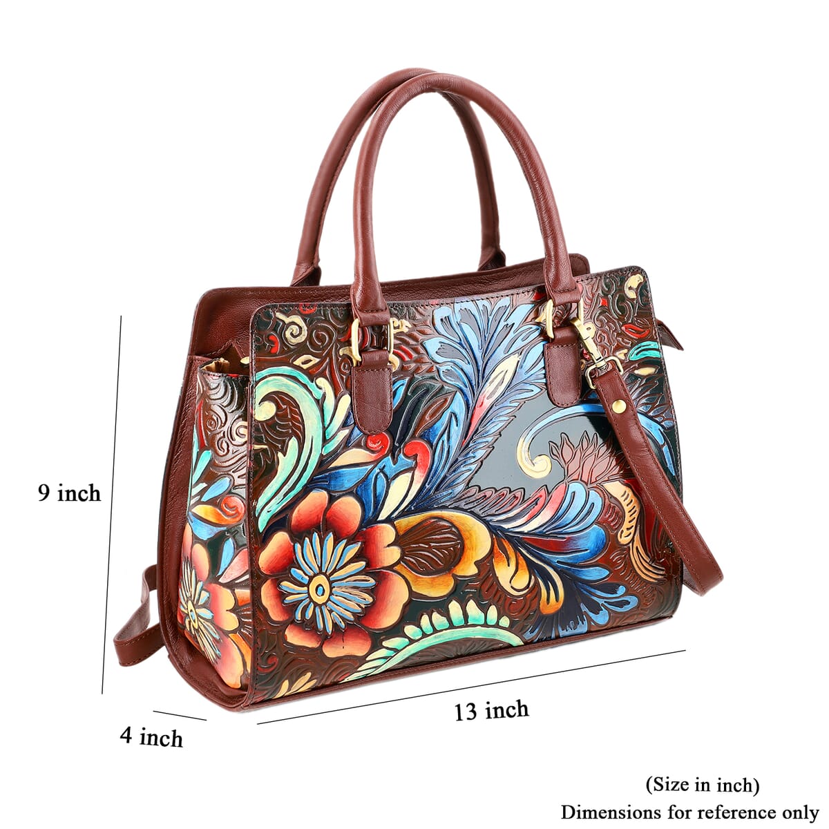 Sukriti Brown Genuine Leather Hand Painted Tooled Satchel Bag  image number 2