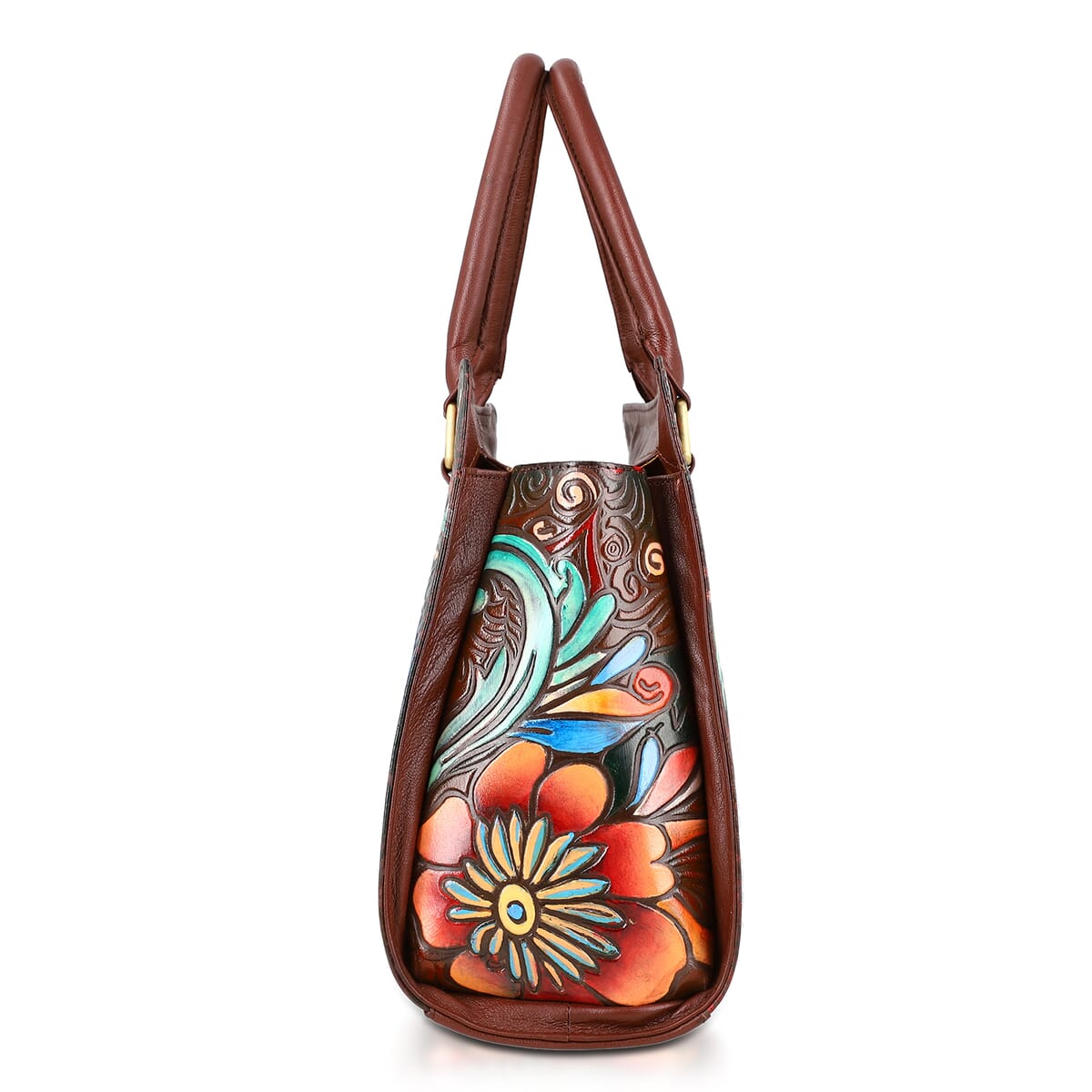 Sukriti Brown Genuine Leather Hand Painted Tooled Satchel Bag  image number 6