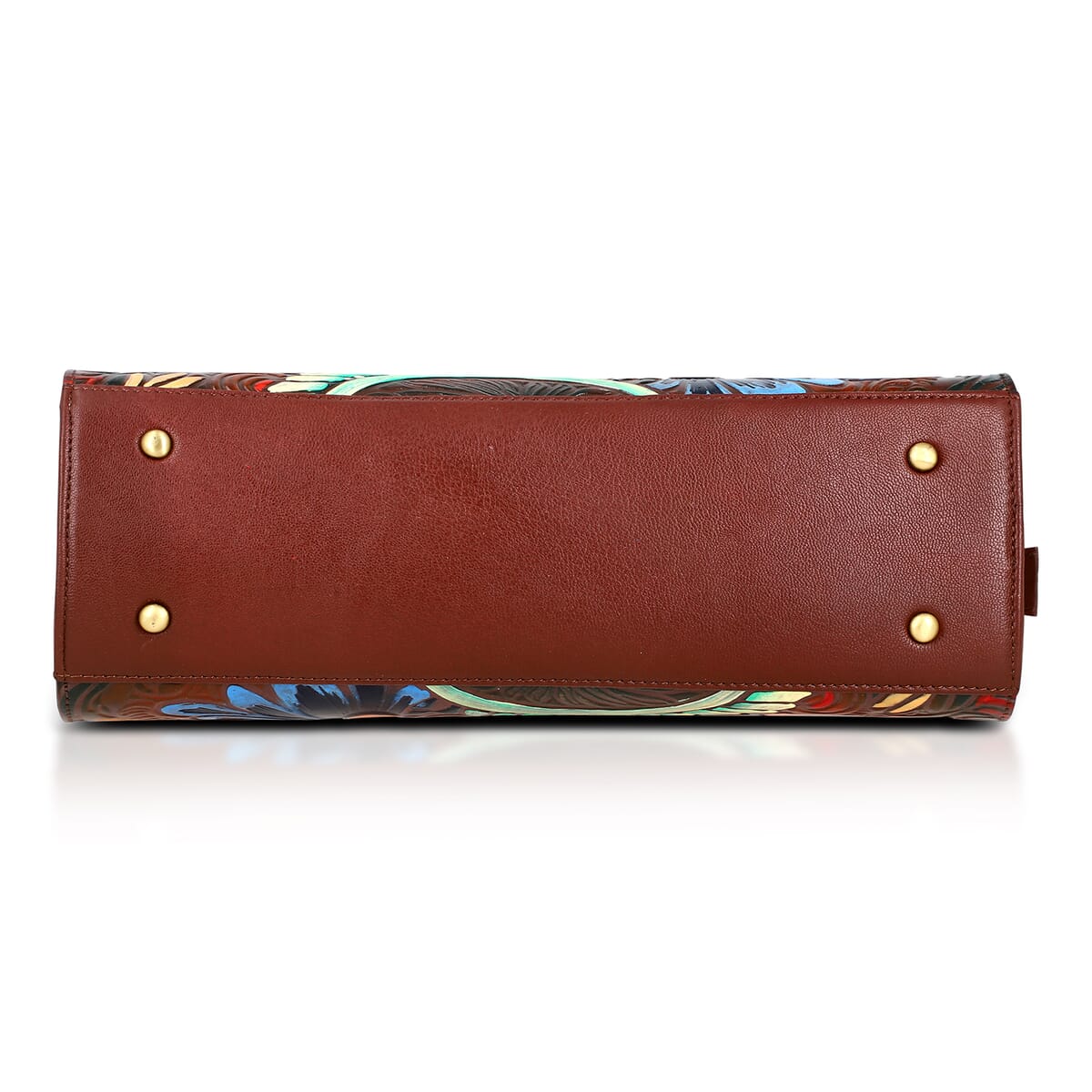 Sukriti Brown Genuine Leather Hand Painted Tooled Satchel Bag  image number 8