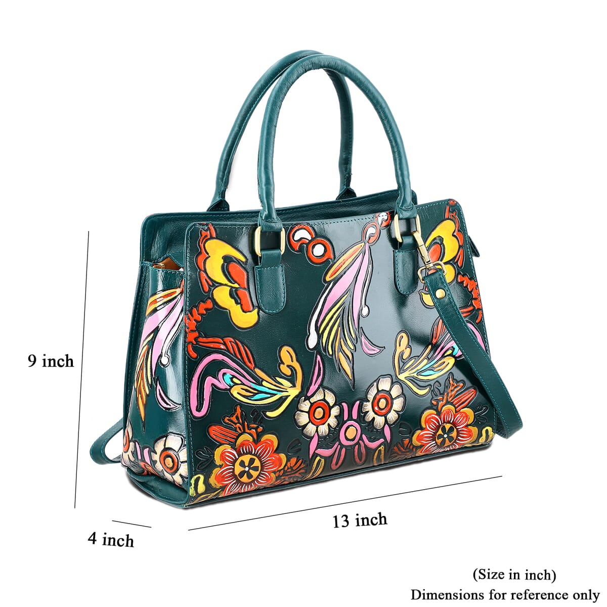 Sukriti Green Genuine Leather Hand Painted Tooled Satchel Bag  image number 2