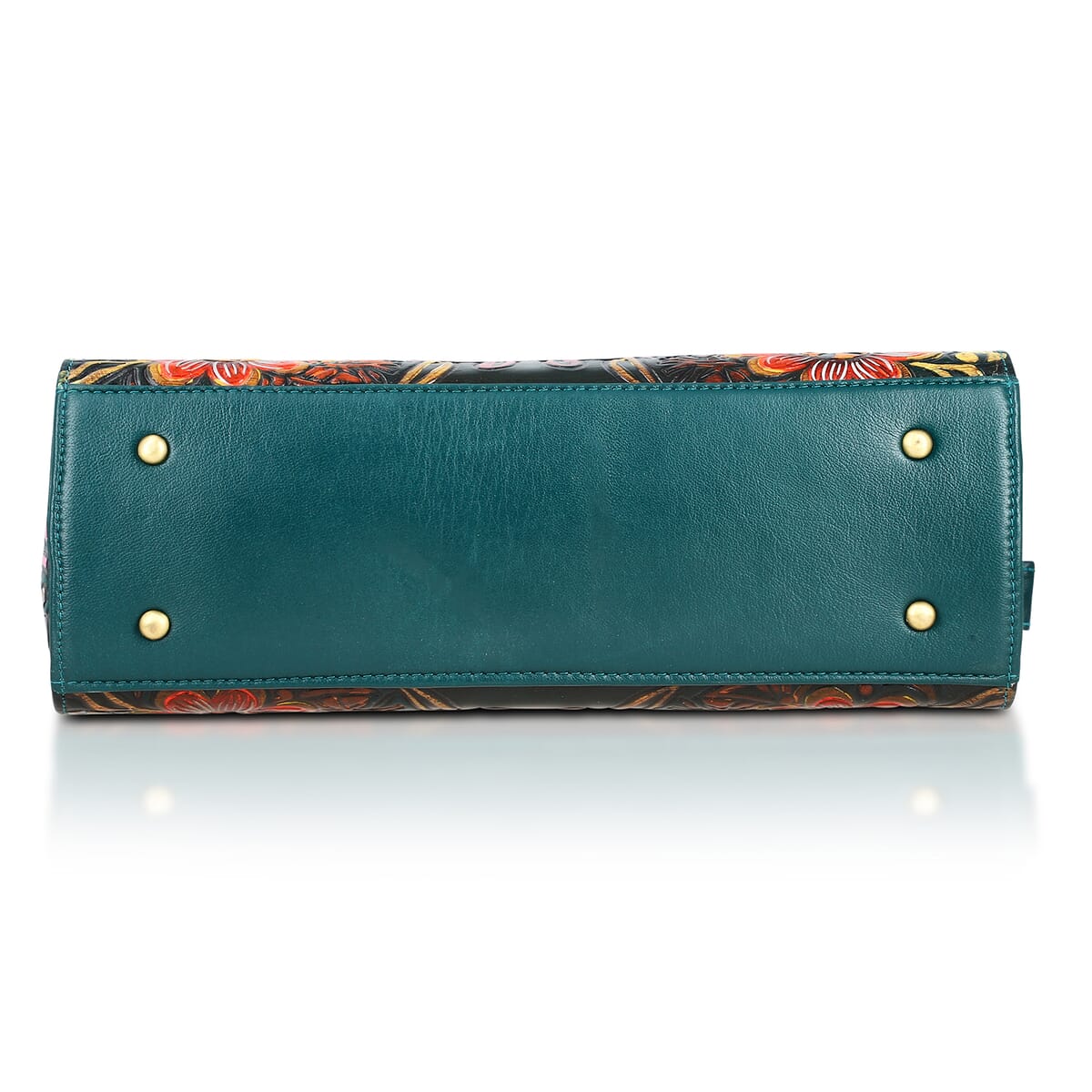 Sukriti Green Genuine Leather Hand Painted Tooled Satchel Bag  image number 8
