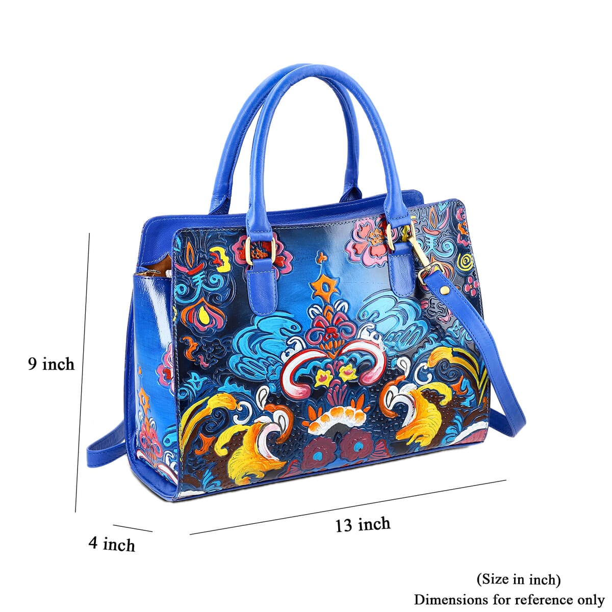 Sukriti Blue Genuine Leather Hand Painted Tooled Satchel Bag image number 2