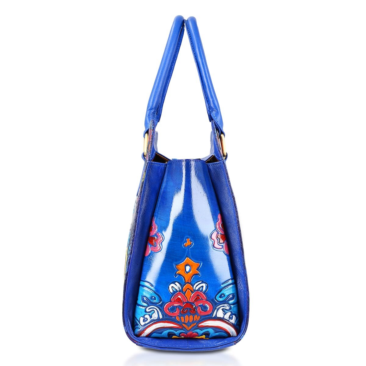Sukriti Blue Genuine Leather Hand Painted Tooled Satchel Bag image number 6