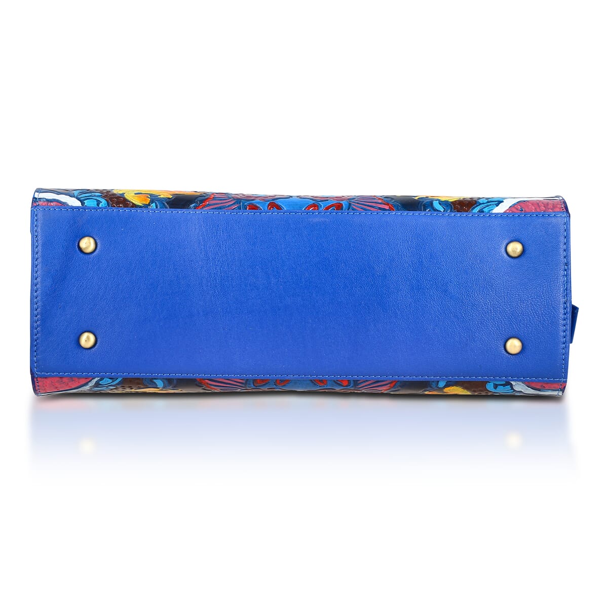 Sukriti Blue Genuine Leather Hand Painted Tooled Satchel Bag image number 8