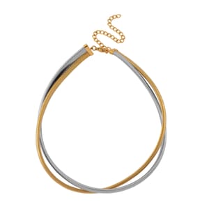 2 Row Choker Necklace in ION Plated YG and Stainless Steel 16-20 Inches