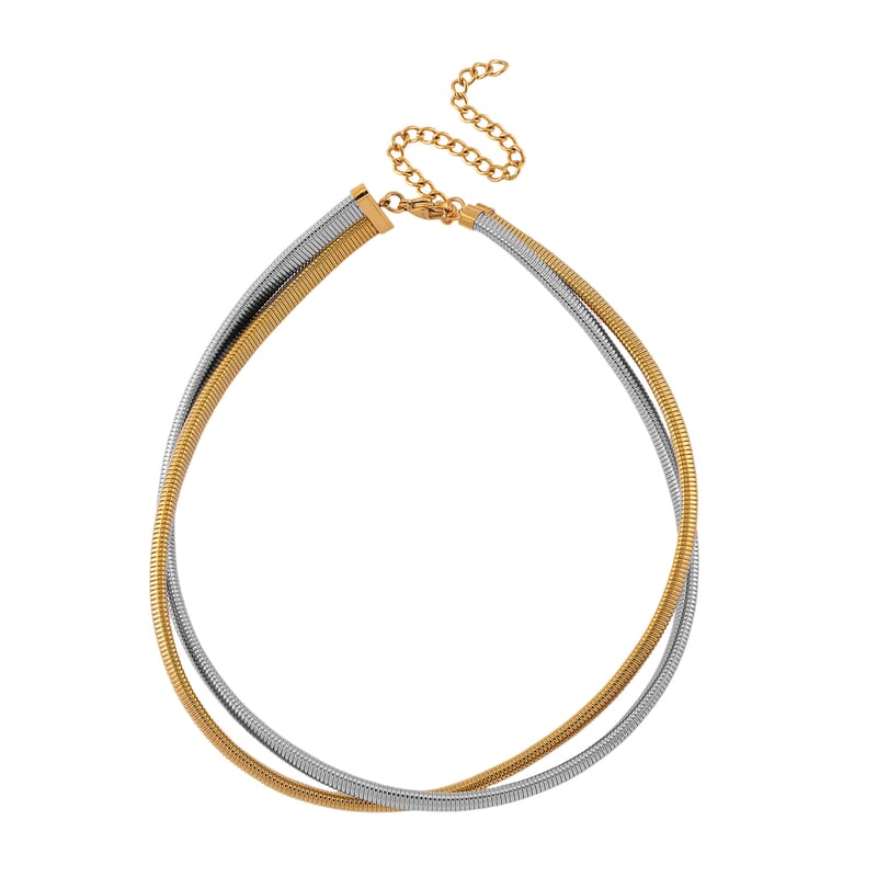 2 Row Choker Necklace in ION Plated YG and Stainless Steel 16-20 Inches