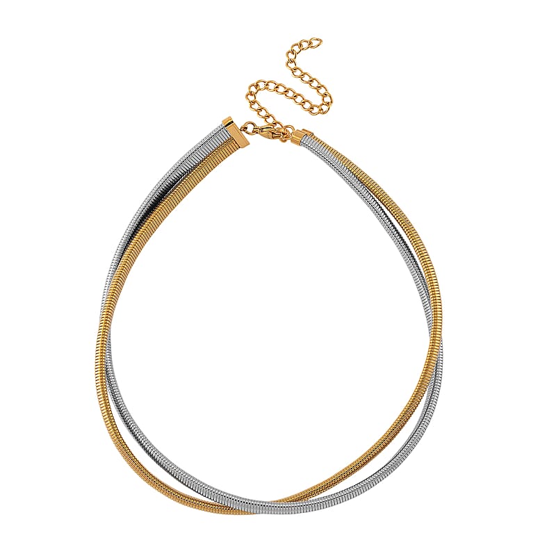 2 Row Choker Necklace in ION Plated YG and Stainless Steel 16-20 Inches