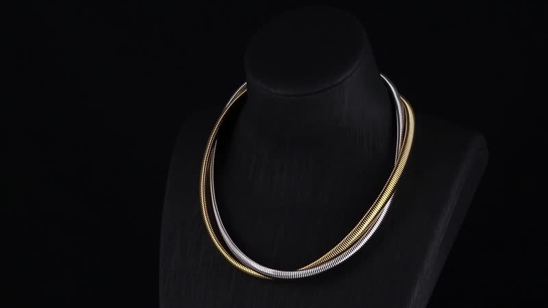 2 Row Choker Necklace in ION Plated YG and Stainless Steel 16-20 Inches