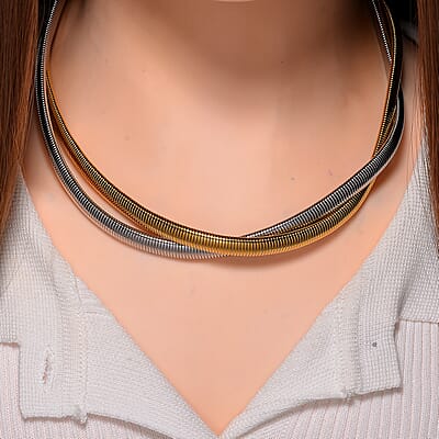 2 Row Choker Necklace in ION Plated YG and Stainless Steel 16-20 Inches