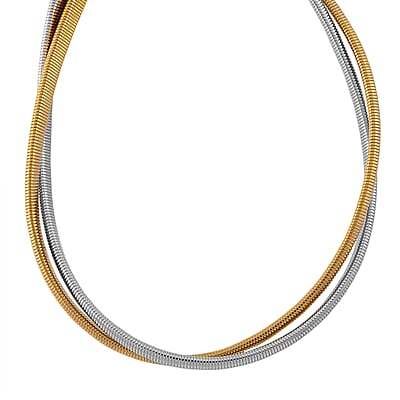 2 Row Choker Necklace in ION Plated YG and Stainless Steel 16-20 Inches