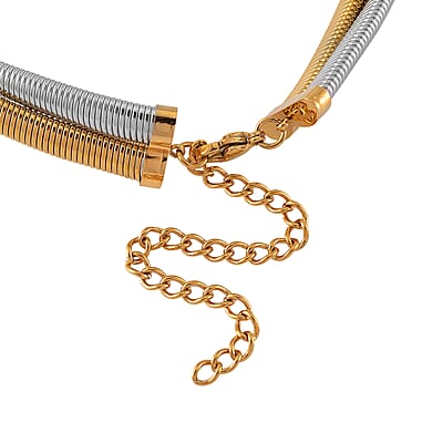 2 Row Choker Necklace in ION Plated YG and Stainless Steel 16-20 Inches